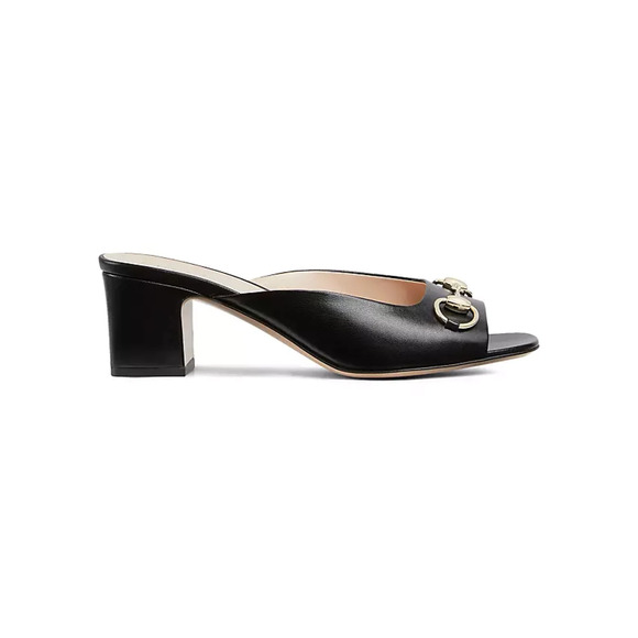 Gucci Lady Horsebit Black Leather Sandals Size 7 - Picture 1 of 5
